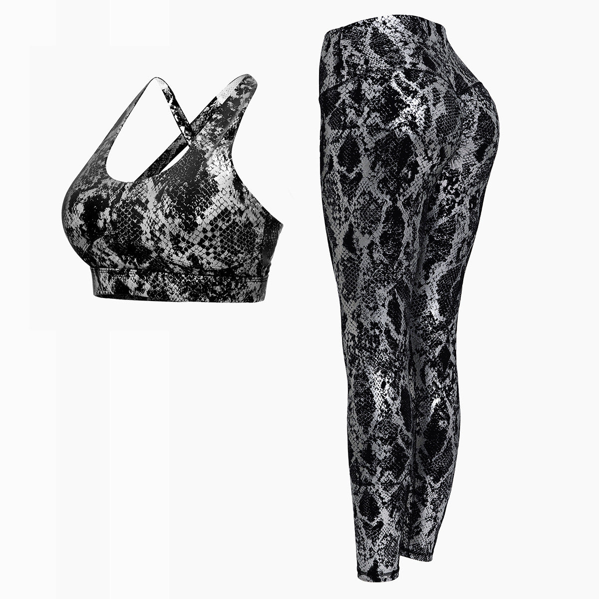 European And American New Hot-Stamping Snake Print Beautiful Back Bra With Thin High Waist And Hips Sports Yoga Pants Suit