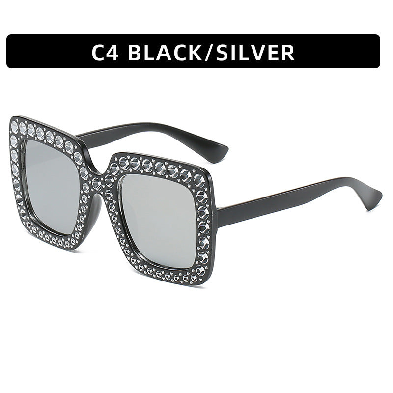 Large Square Frame With Rhinestones Sunglasses Personality Street Style Fashion Glasses Summer