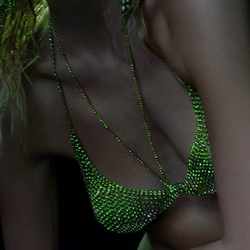 Euramerican Sexy Green Bra Ablaze Claw-chain Set Diamond