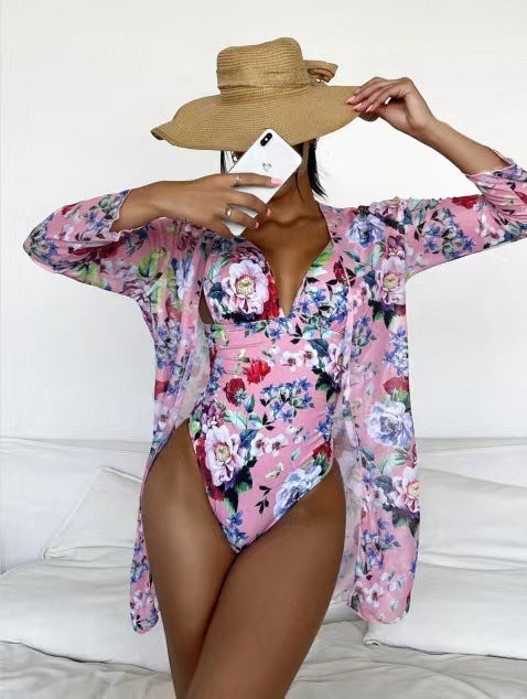 Women's Floral Tight Bikini Three-piece Suit