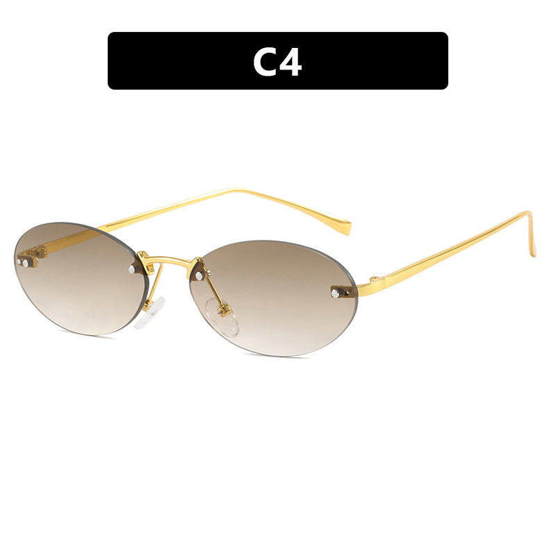 Fashion Personality Metal Frameless Oval Rivet Sun Glasses