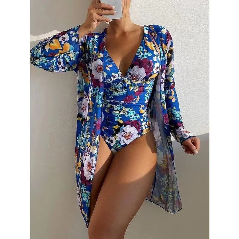 Women's Floral Tight Bikini Three-piece Suit